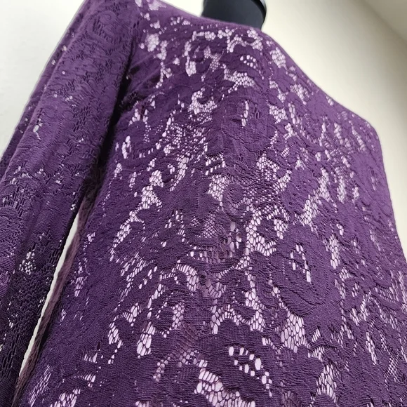 Victor Costa Occasion Long Sleeve Lace Blouse Top Deep Purple Size Medium - Picture 2 of 9